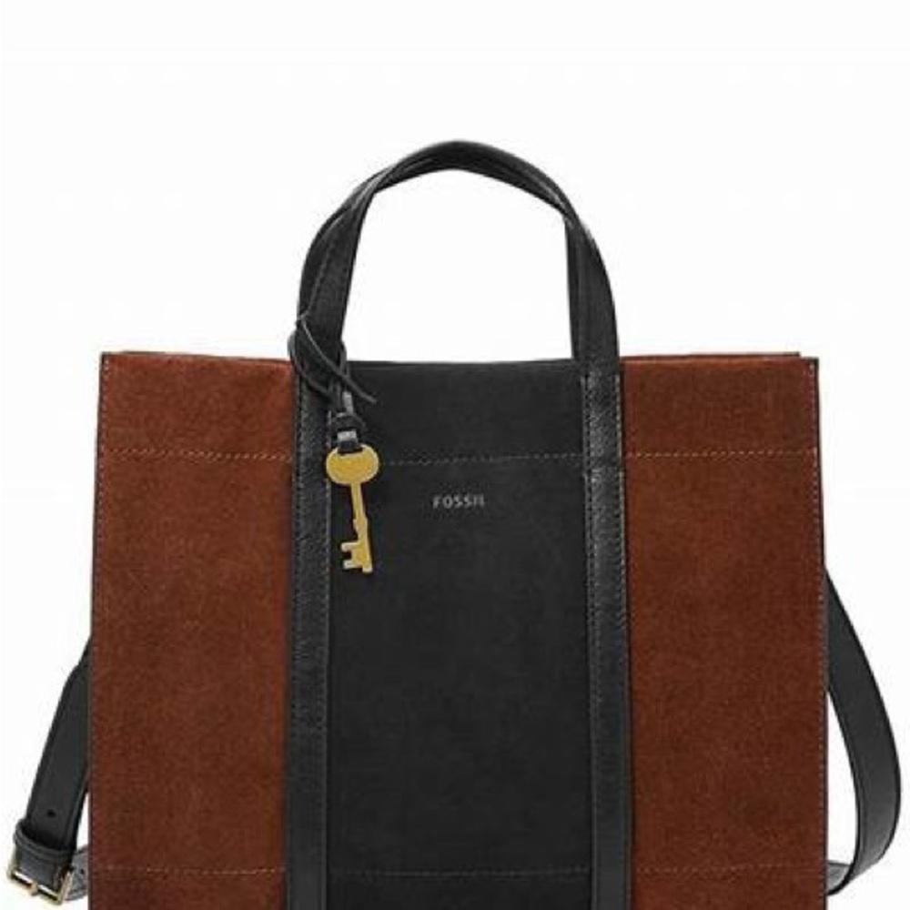 Fossil Carmel Suede Leather Shopper with Crossbody Strap